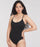 woman wearing a black swimsuit